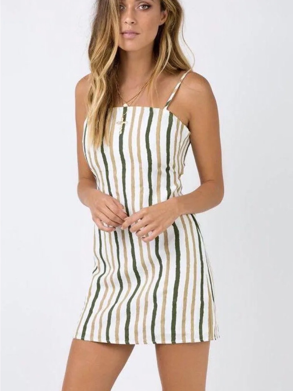 Princess Polly Striped Green & White Spaghetti Strap Mini Dress 6
